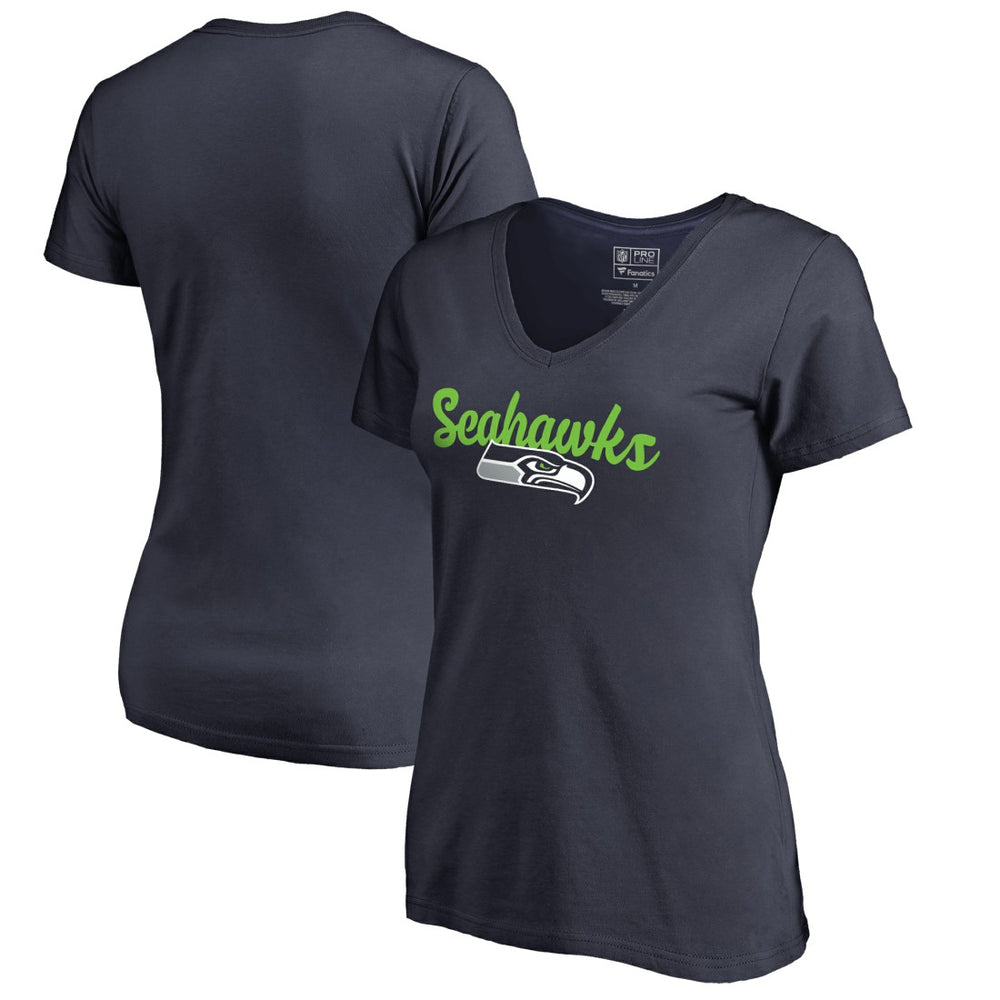 Seattle Seahawks Women's Freehand V-Neck T-Shirt - Navy - NFL