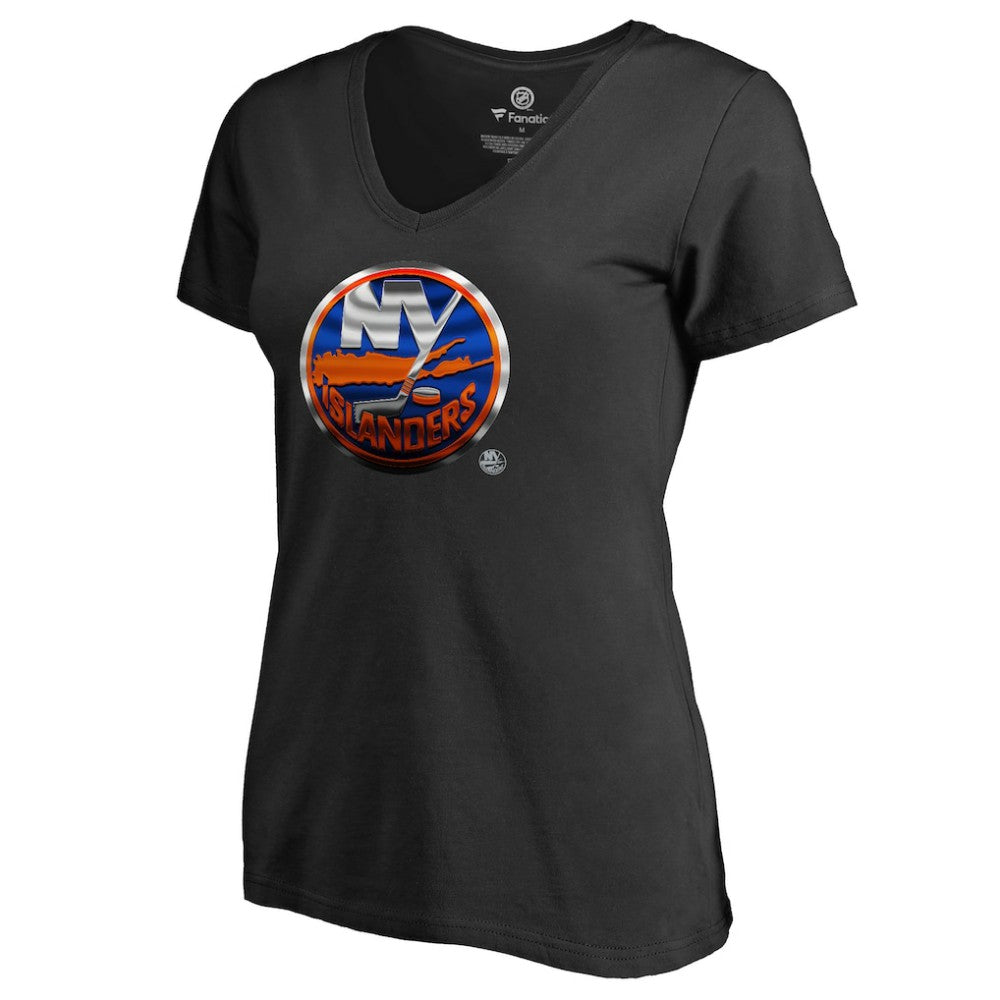 New York Islanders Women's Midnight Mascot V-Neck T-Shirt - Black | NHL Lifestyle