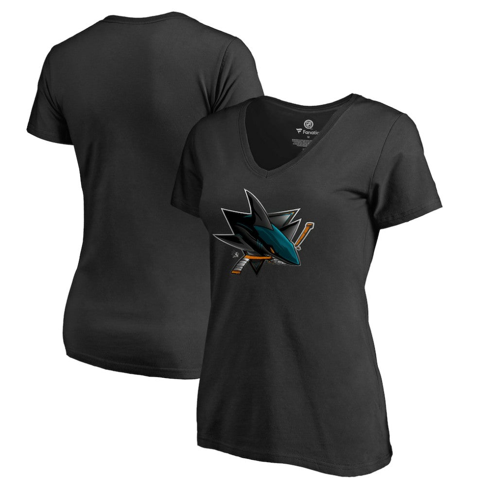 San Jose Sharks Women's Midnight Mascot V-Neck T-Shirt - Black | NHL near me