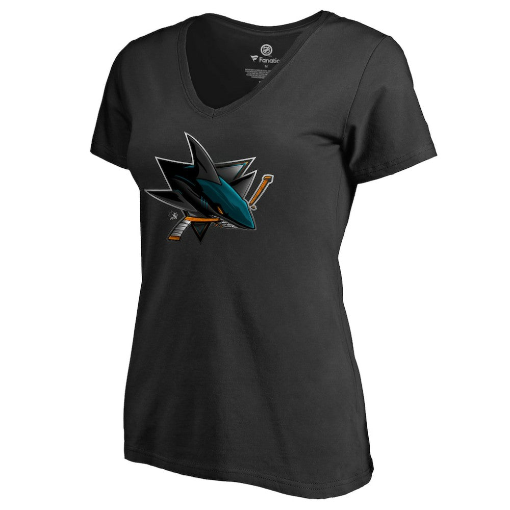 San Jose Sharks Women's Midnight Mascot V-Neck T-Shirt - Black | NHL near me
