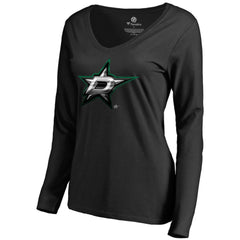 Dallas Stars Women's Midnight Mascot Long Sleeve V-Neck T-Shirt - Black | NHL Lifestyle