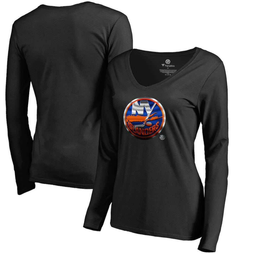 New York Islanders Women's Midnight Mascot Long Sleeve V-Neck T-Shirt - Black | NHL on sale