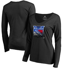New York Rangers Women's Midnight Mascot Long Sleeve V-Neck T-Shirt - Black | NHL sale