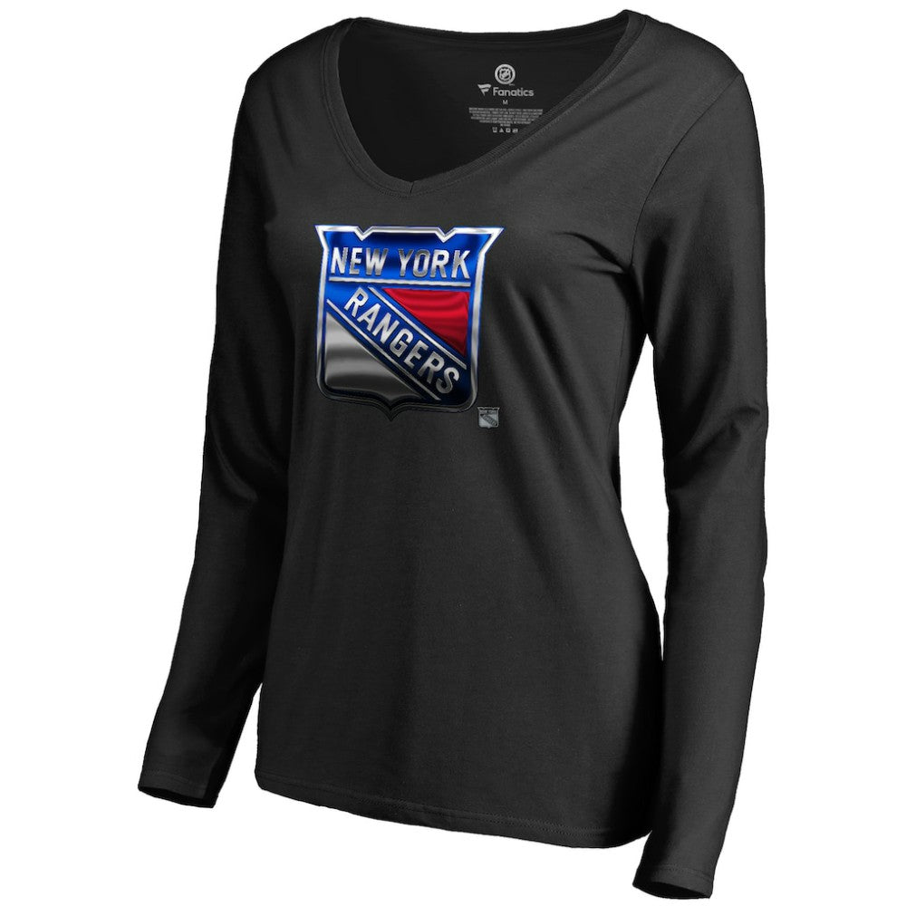 New York Rangers Women's Midnight Mascot Long Sleeve V-Neck T-Shirt - Black | NHL sale