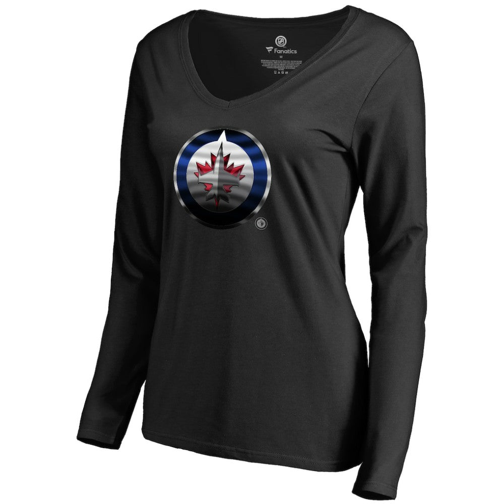 Winnipeg Jets Women's Midnight Mascot Long Sleeve V-Neck T-Shirt - Black | NHL near me