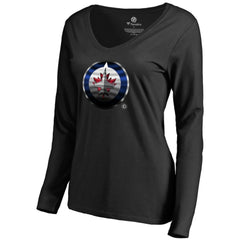 Winnipeg Jets Women's Midnight Mascot Long Sleeve V-Neck T-Shirt - Black | NHL near me