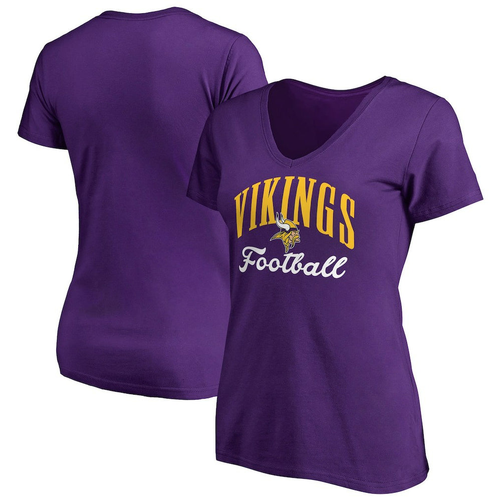 Minnesota Vikings Women's Victory Script V-Neck T-Shirt -Purple - NFL