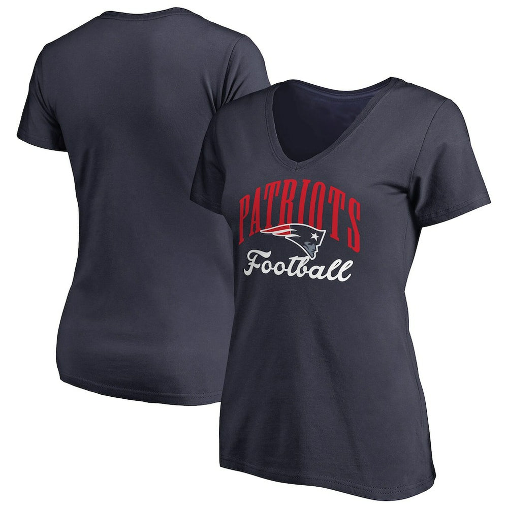 New England Patriots Women's Victory Script V-Neck T-Shirt - Navy - NFL