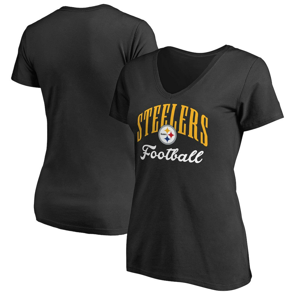 Pittsburgh Steelers Women's Victory Script V-Neck T-Shirt -Black - NFL