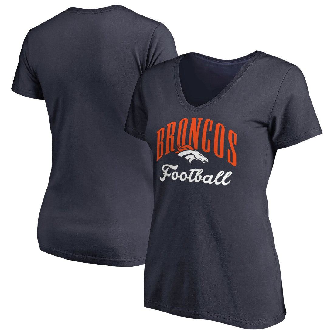 Denver Broncos Women's Victory Script V-Neck T-Shirt - Navy - NFL