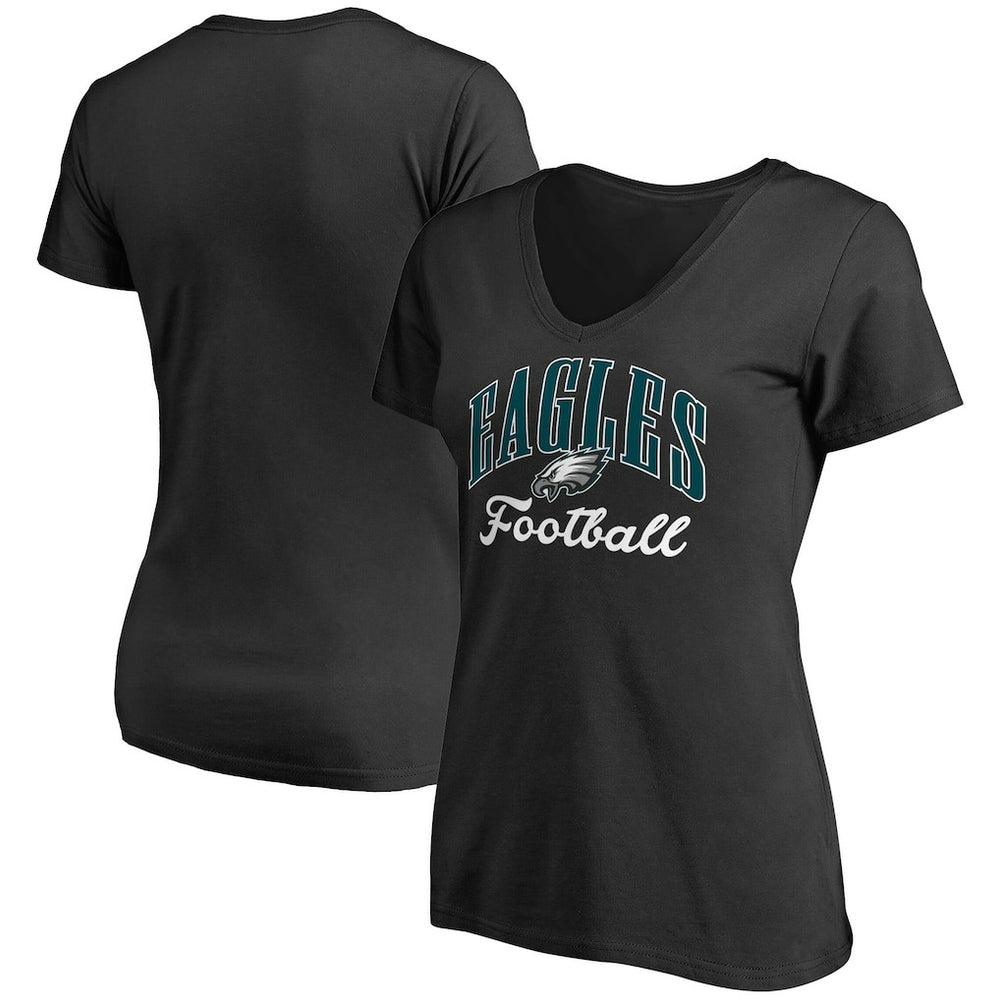 Philadelphia Eagles Women's Victory Script V-Neck T-Shirt -Black - NFL