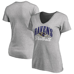 Baltimore Ravens Women's Victory Script V-Neck T-Shirt - Heathered Gray - NFL