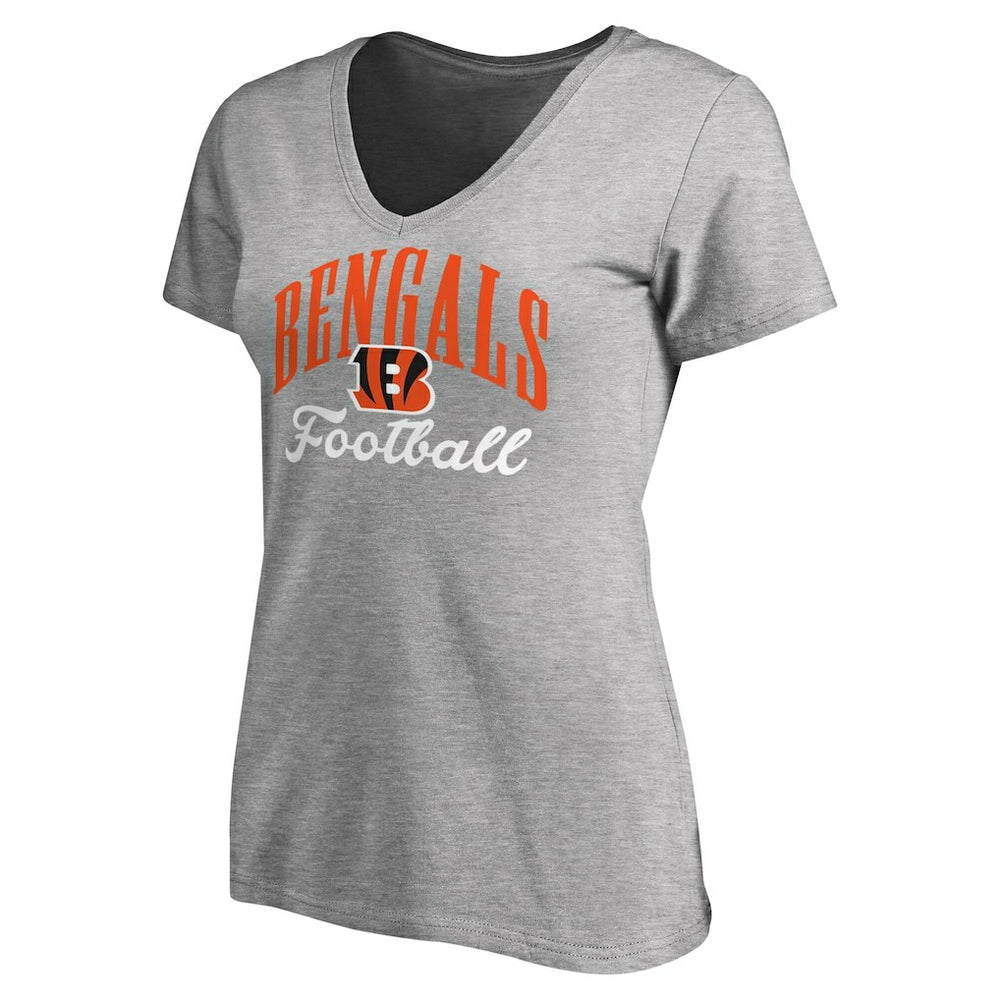 Cincinnati Bengals Women's Victory Script V-Neck T-Shirt - Heather Gray - NFL