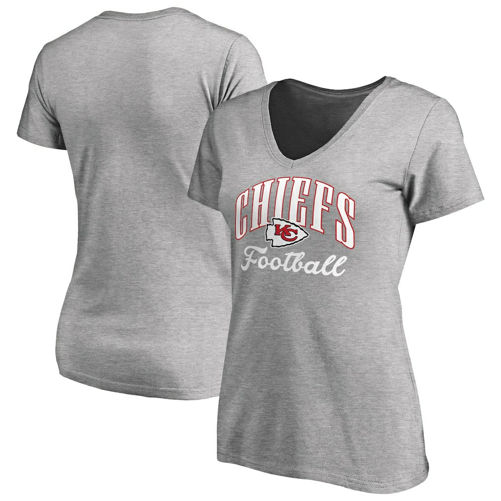 Kansas City Chiefs Women's Victory Script V-Neck T-Shirt - Heathered Gray - NFL