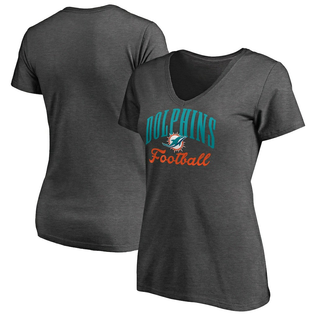 Miami Dolphins Women's Victory Script V-Neck T-Shirt - Heathered Gray - NFL