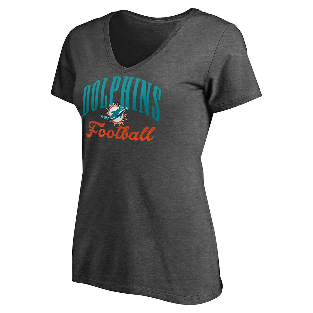 Miami Dolphins Women's Victory Script V-Neck T-Shirt - Heathered Gray - NFL