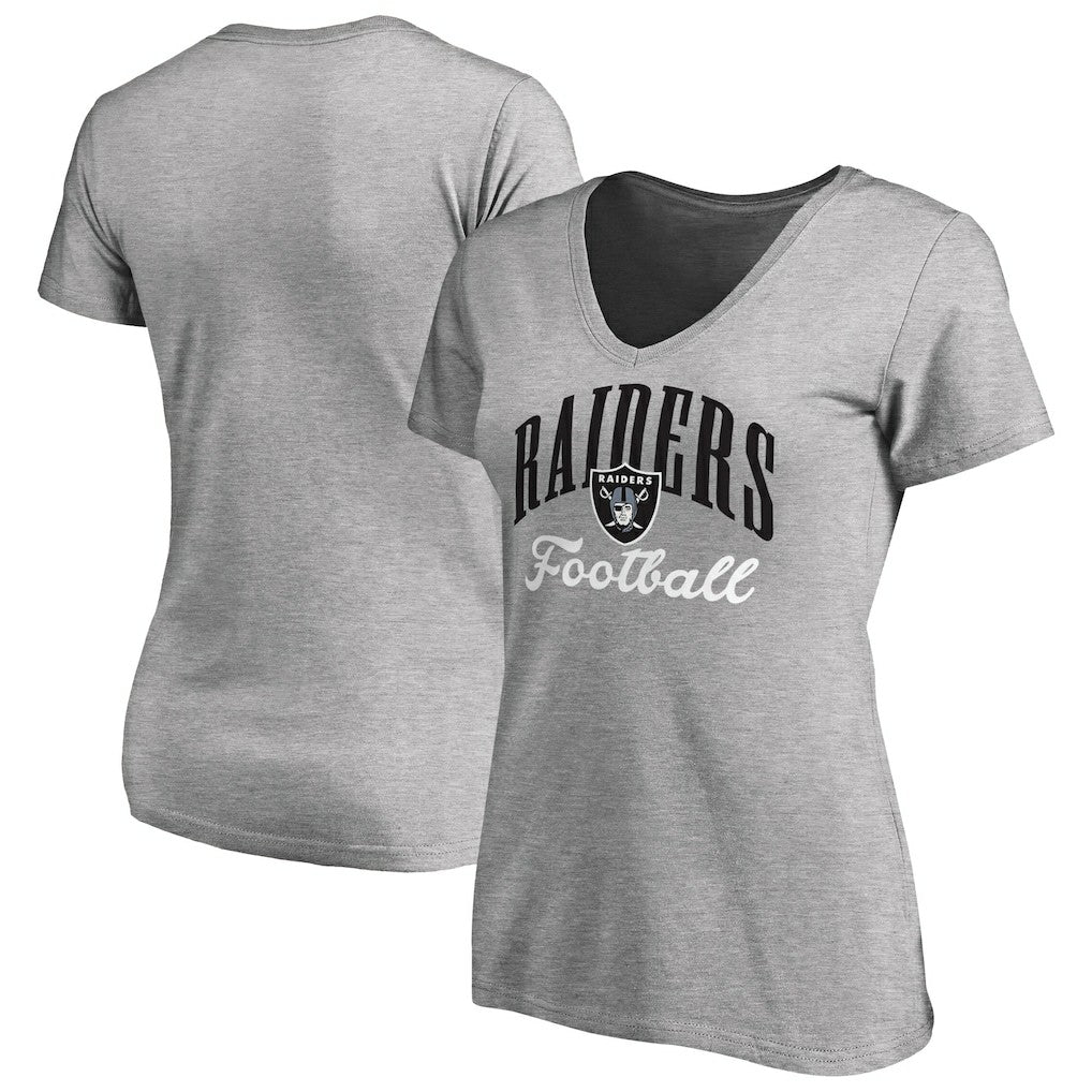 Las Vegas Raiders Women's Victory Script V-Neck T-Shirt - Heather Gray - NFL