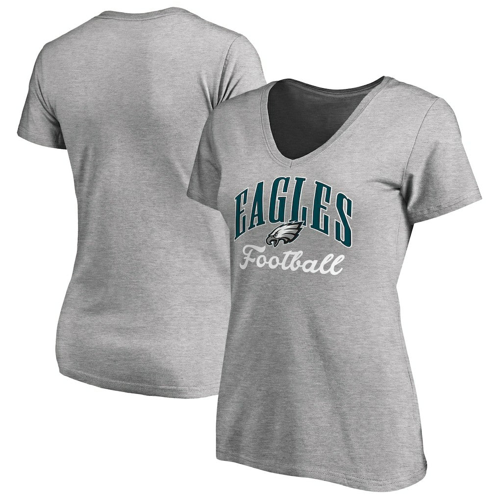 Philadelphia Eagles Women's Victory Script V-Neck T-Shirt - Heathered Gray - NFL
