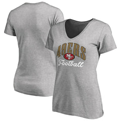 San Francisco 49ers Women's Victory Script V-Neck T-Shirt - Heathered Gray - NFL
