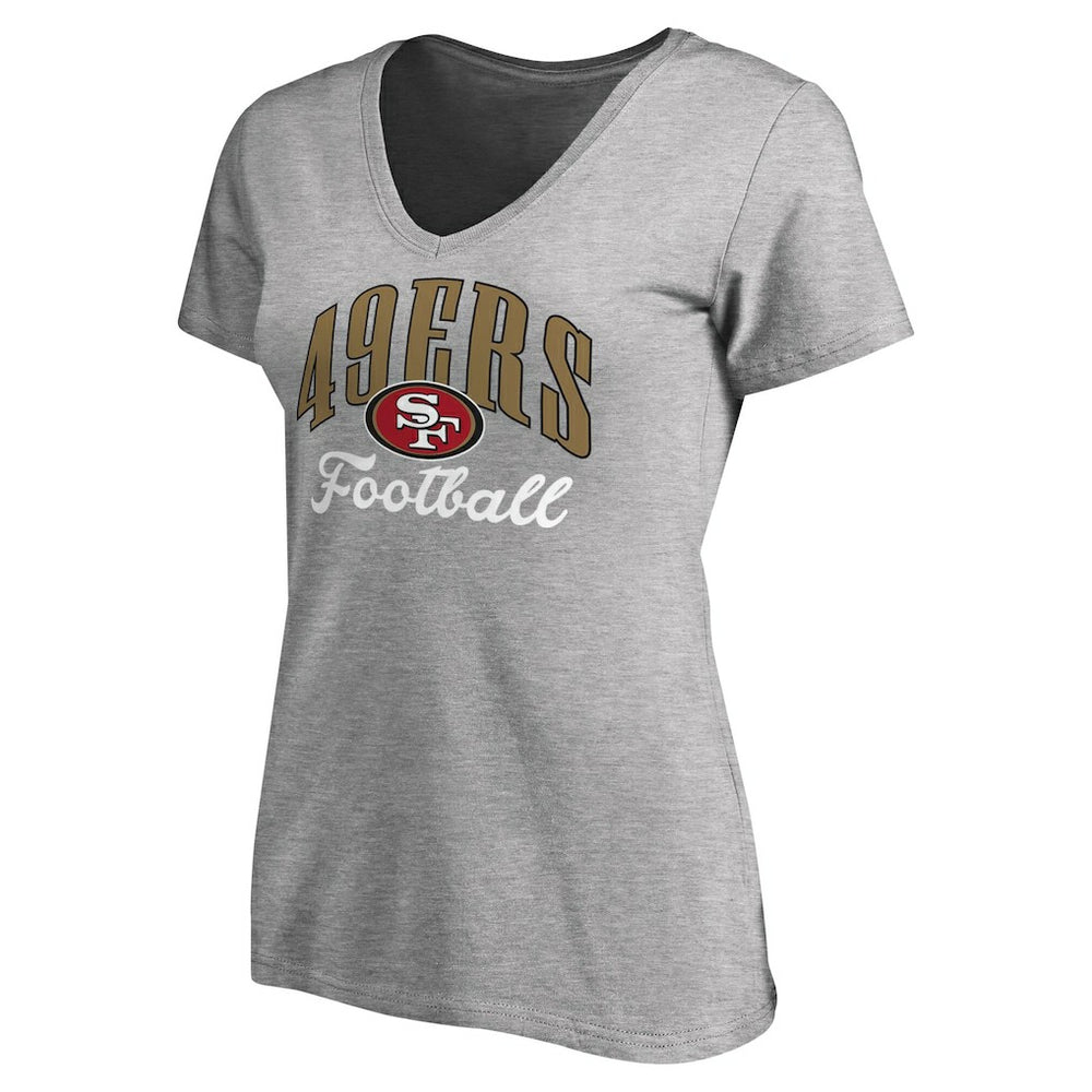 San Francisco 49ers Women's Victory Script V-Neck T-Shirt - Heathered Gray - NFL