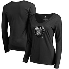 Brooklyn Nets Women's Midnight Mascot Long Sleeve V-Neck T-Shirt Black