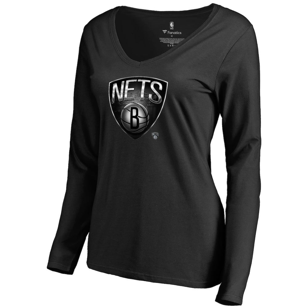 Brooklyn Nets Women's Midnight Mascot Long Sleeve V-Neck T-Shirt Black