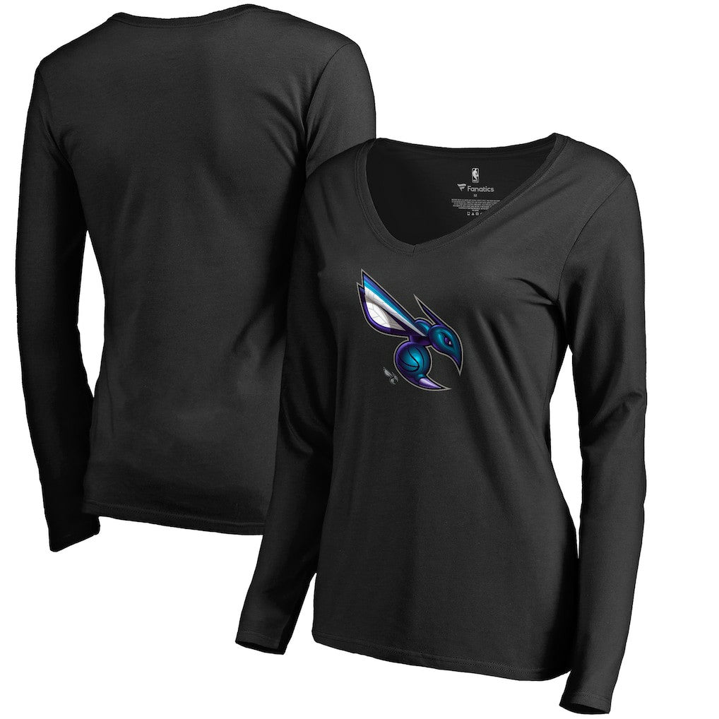 Charlotte Hornets Women's Midnight Mascot Long Sleeve V-Neck T-Shirt Black