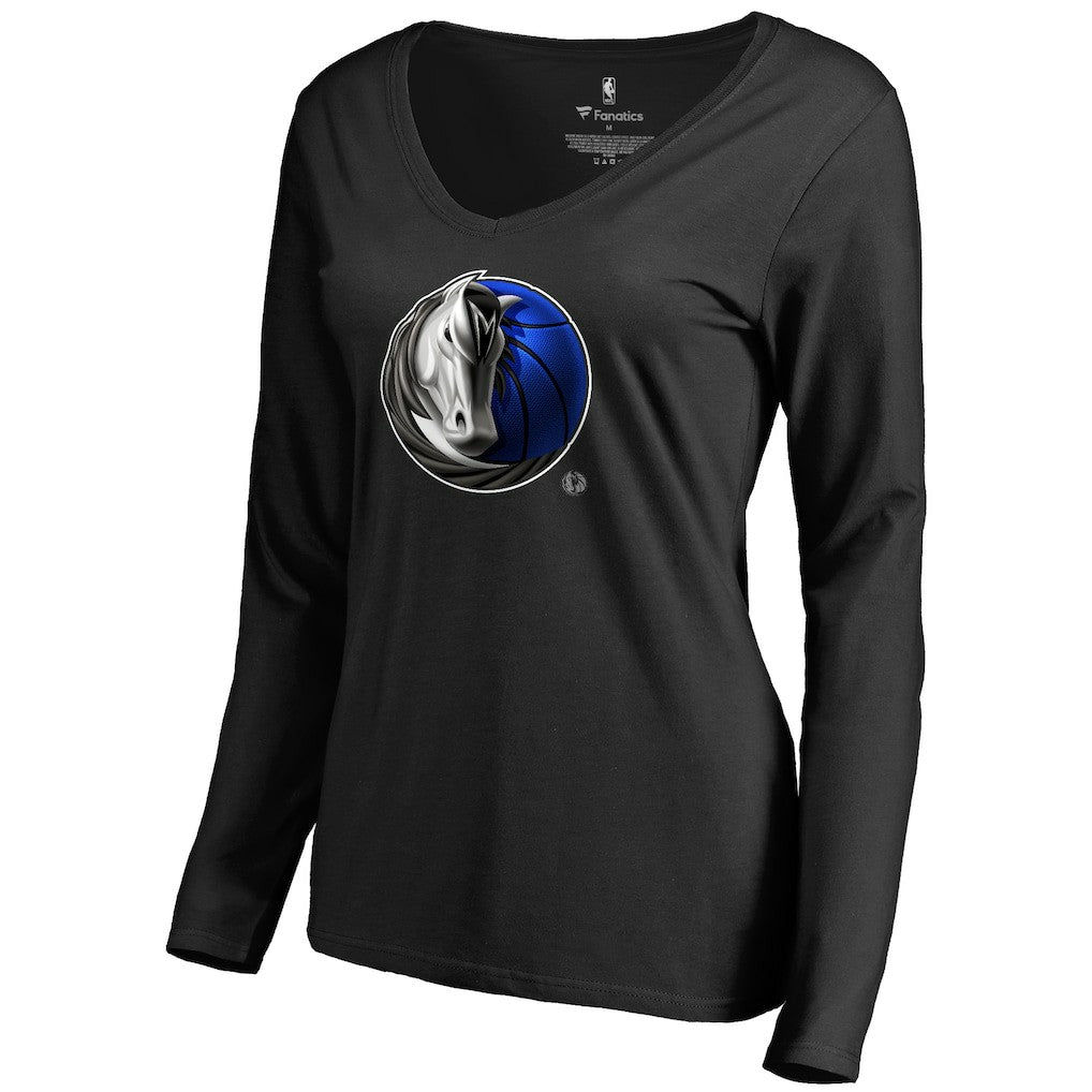 Dallas Mavericks Women's Midnight Mascot Long Sleeve V-Neck T-Shirt Black
