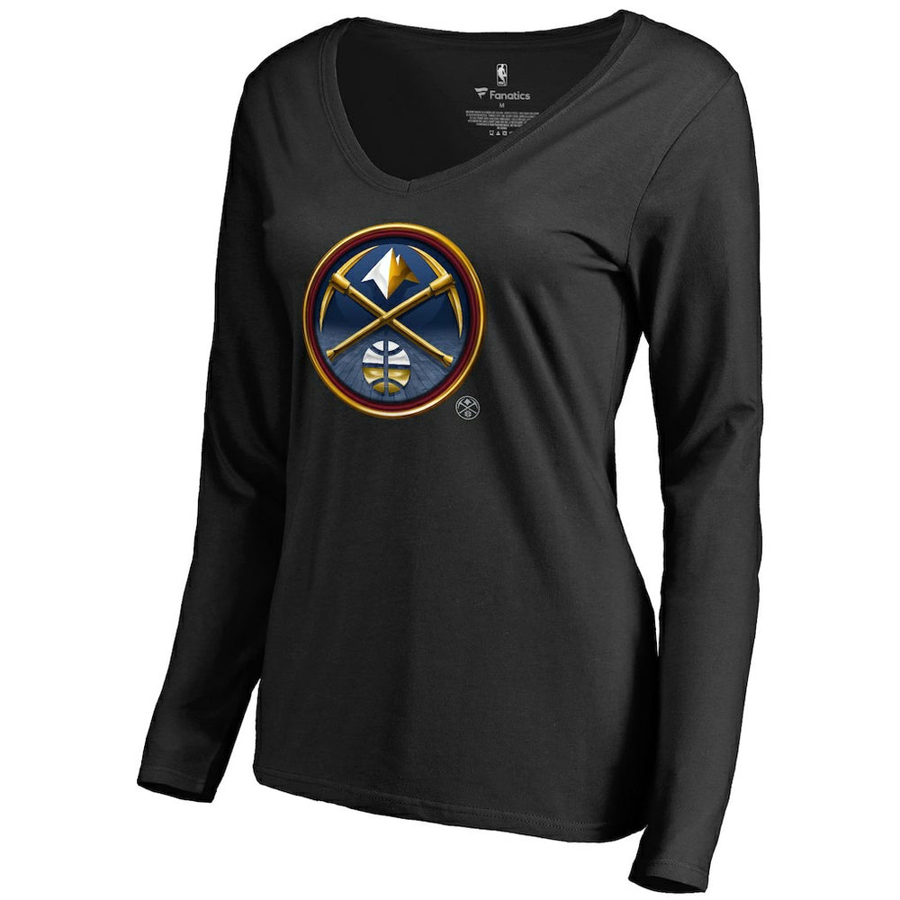 Denver Nuggets Women's Midnight Mascot Long Sleeve V-Neck T-Shirt Black