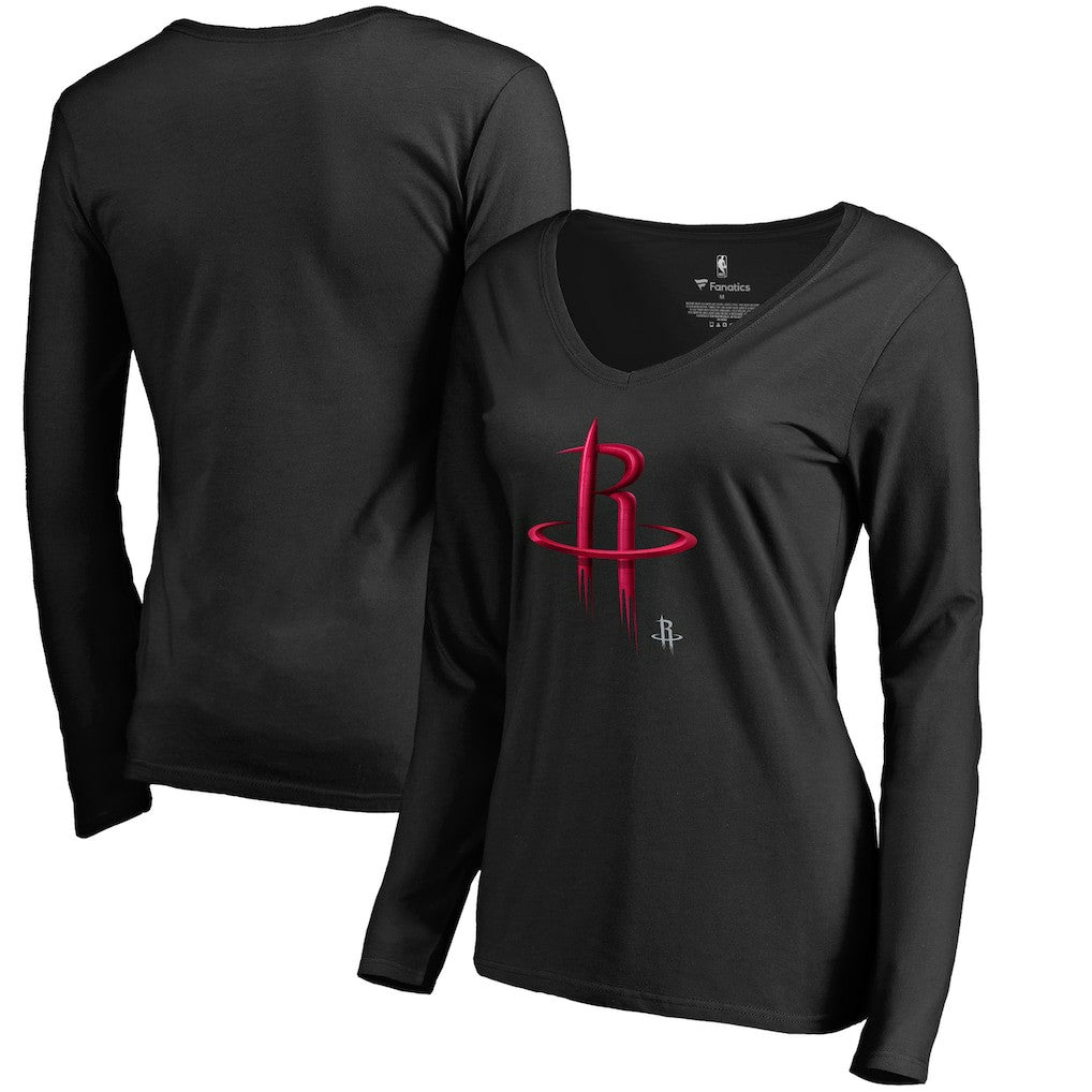 Houston Rockets Women's Midnight Mascot Long Sleeve V-Neck T-Shirt Black