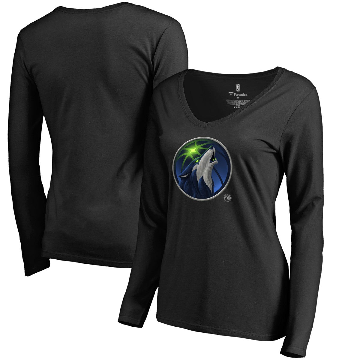 Minnesota Timberwolves Women's Midnight Mascot Long Sleeve V-Neck T-Shirt Black