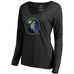 Minnesota Timberwolves Women's Midnight Mascot Long Sleeve V-Neck T-Shirt Black