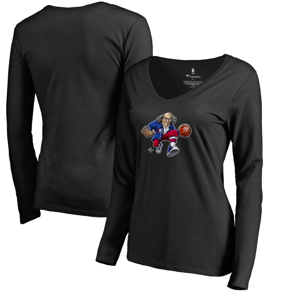 Philadelphia 76ers Women's Midnight Mascot Long Sleeve V-Neck T-Shirt Black