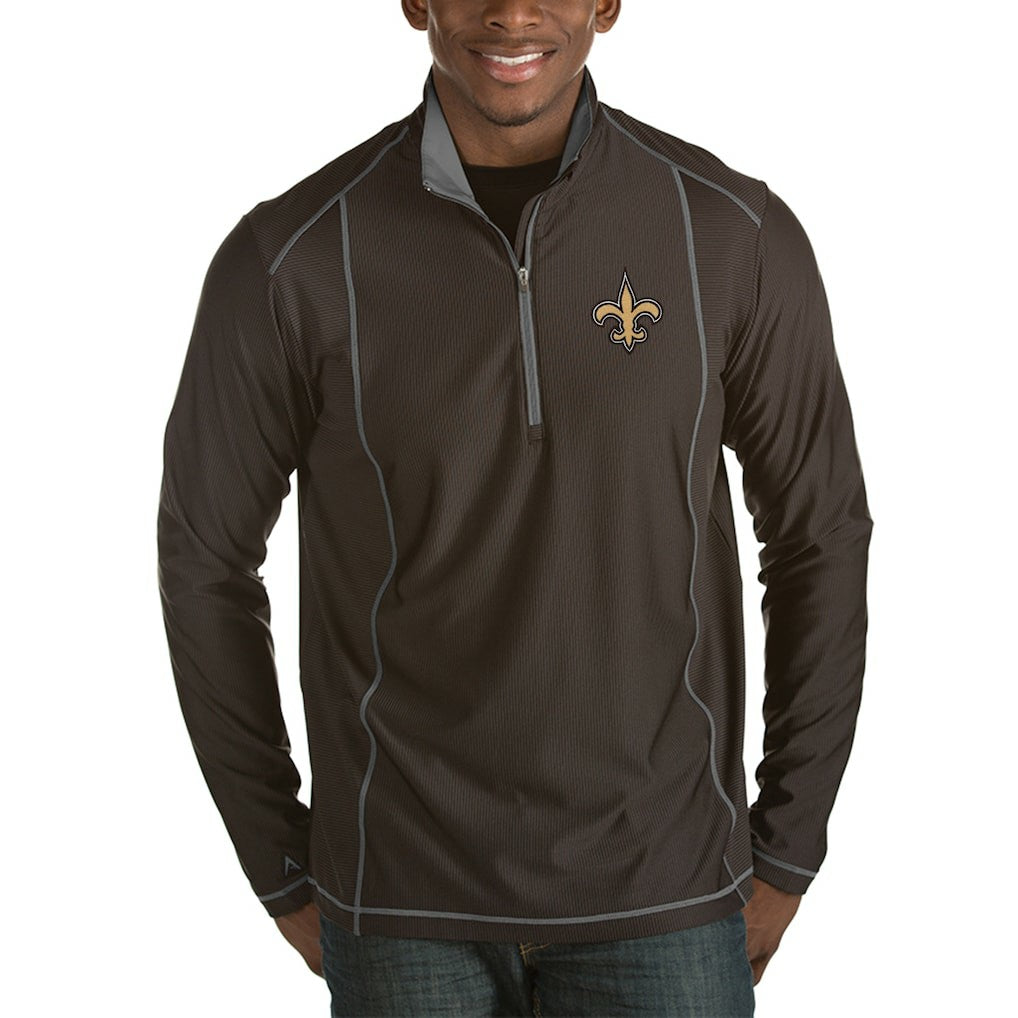 New Orleans Saints Antigua Tempo Half-Zip Pullover Jacket - Heather Black - NFL
