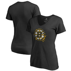 Boston Bruins Women's Splatter Logo V-Neck T-Shirt - Black | NHL Clearance