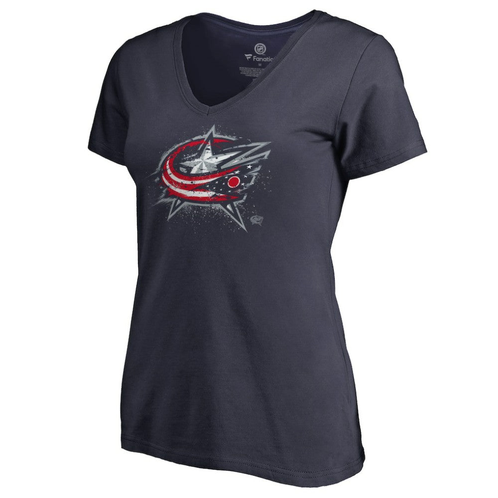 Columbus Blue Jackets Women's Splatter Logo V-Neck T-Shirt - Navy | NHL sale