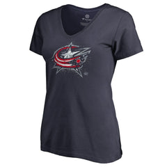 Columbus Blue Jackets Women's Splatter Logo V-Neck T-Shirt - Navy | NHL sale