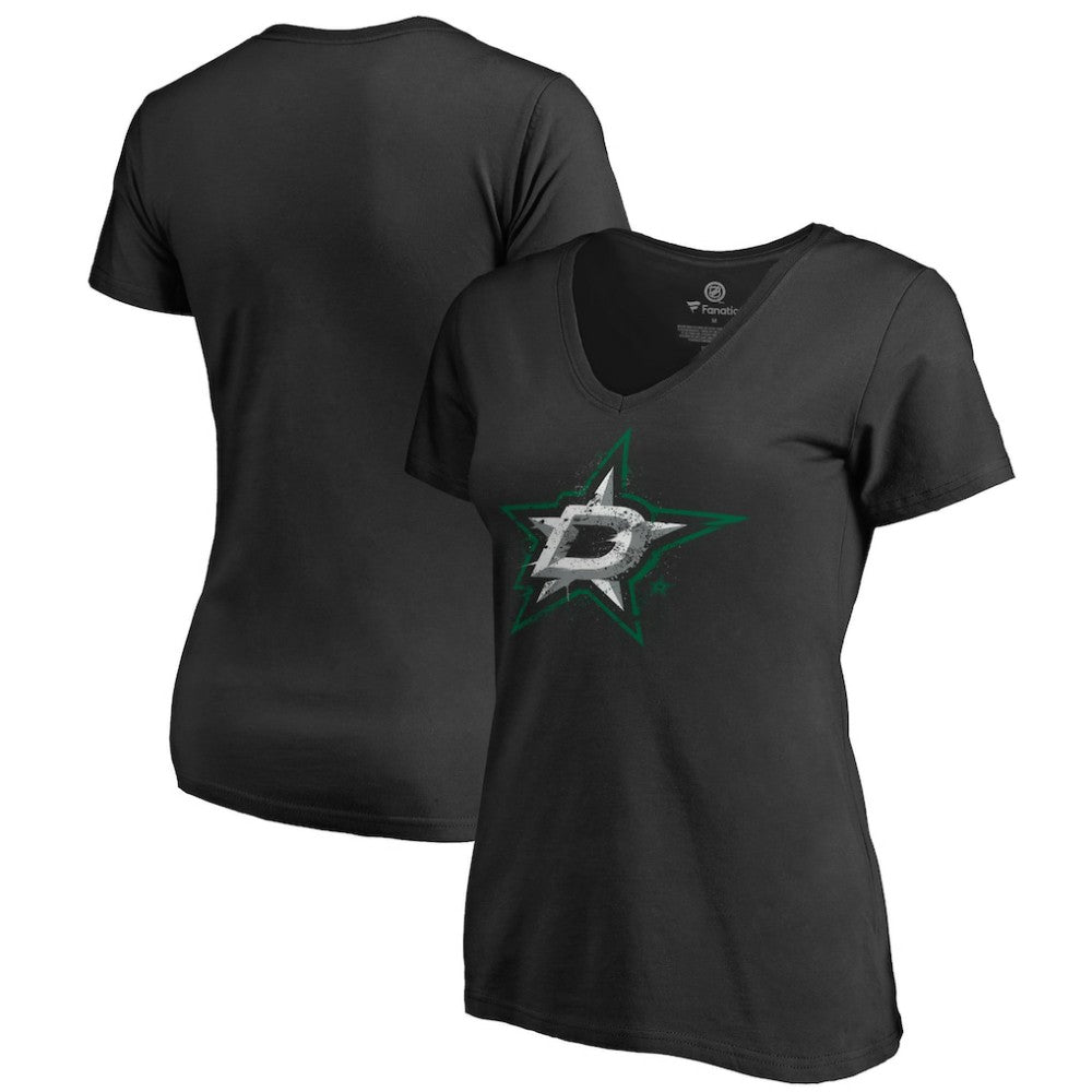 Dallas Stars Women's Splatter Logo V-Neck T-Shirt - Black | NHL near me