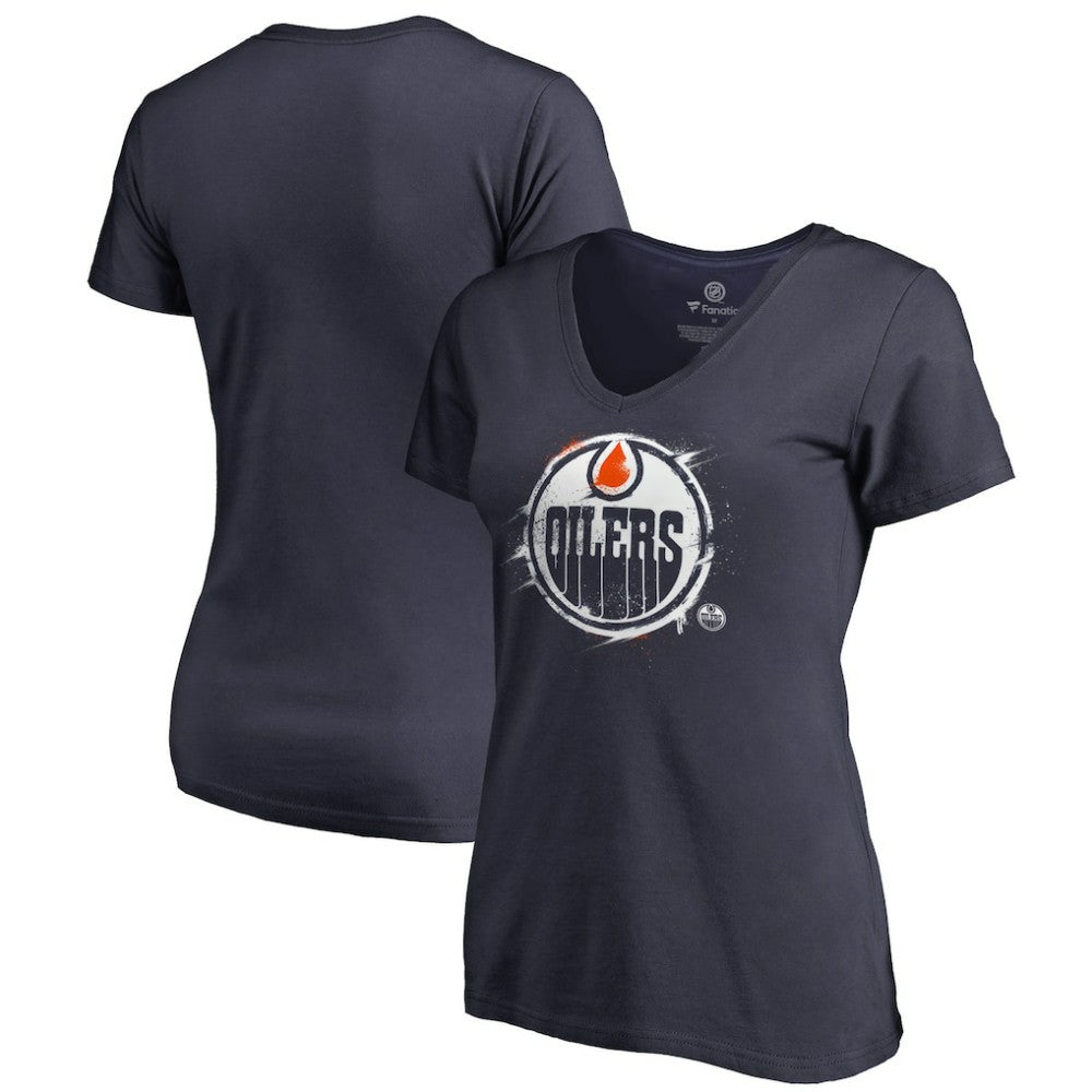 Edmonton Oilers Women's Splatter Logo V-Neck T-Shirt - Navy | NHL online