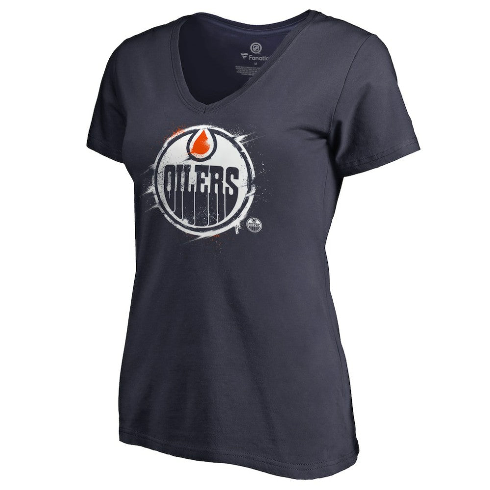 Edmonton Oilers Women's Splatter Logo V-Neck T-Shirt - Navy | NHL online