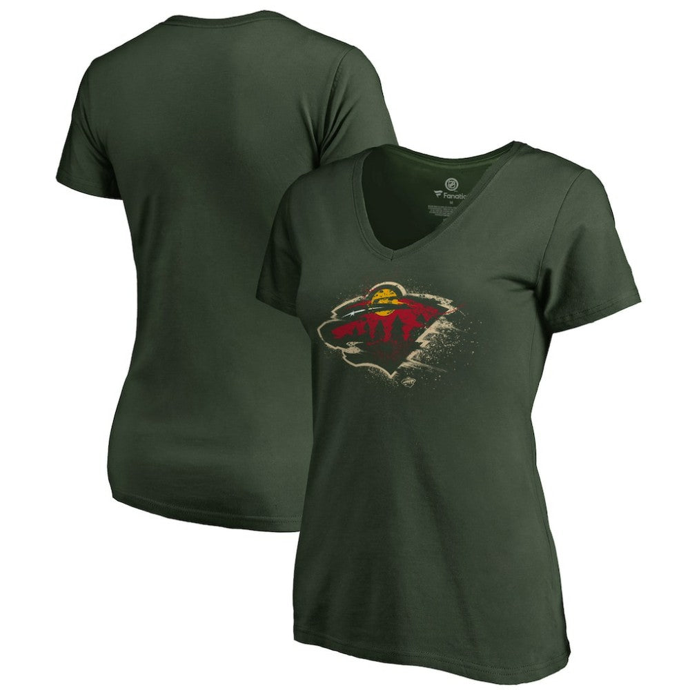 Minnesota Wild Women's Splatter Logo V-Neck T-Shirt - Green | NHL discount