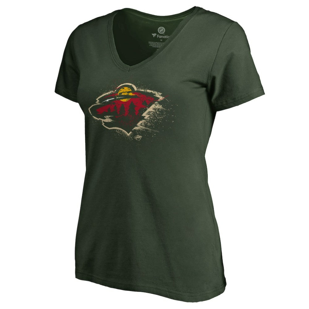 Minnesota Wild Women's Splatter Logo V-Neck T-Shirt - Green | NHL discount
