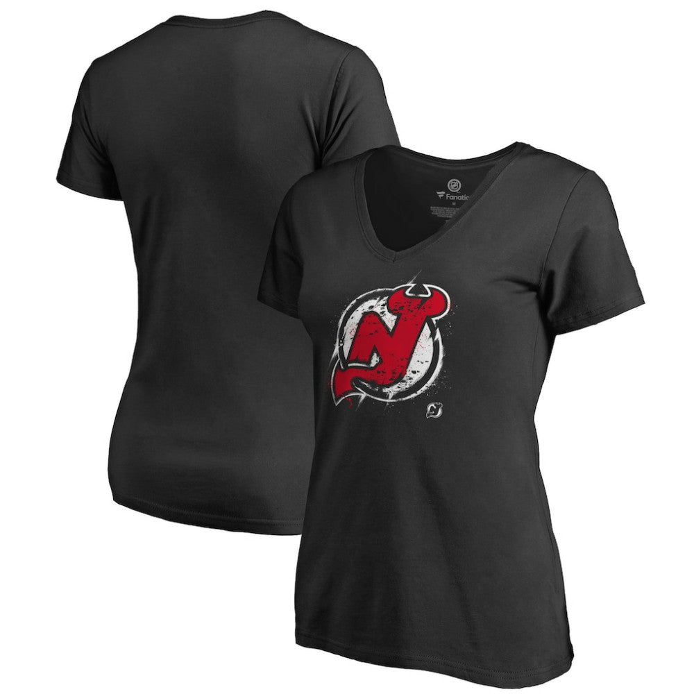 New Jersey Devils Women's Splatter Logo V-Neck T-Shirt - Black | NHL near me