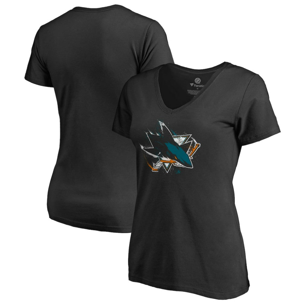 San Jose Sharks Women's Splatter Logo V-Neck T-Shirt - Black | NHL near me