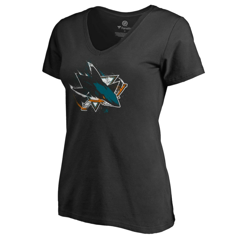 San Jose Sharks Women's Splatter Logo V-Neck T-Shirt - Black | NHL near me
