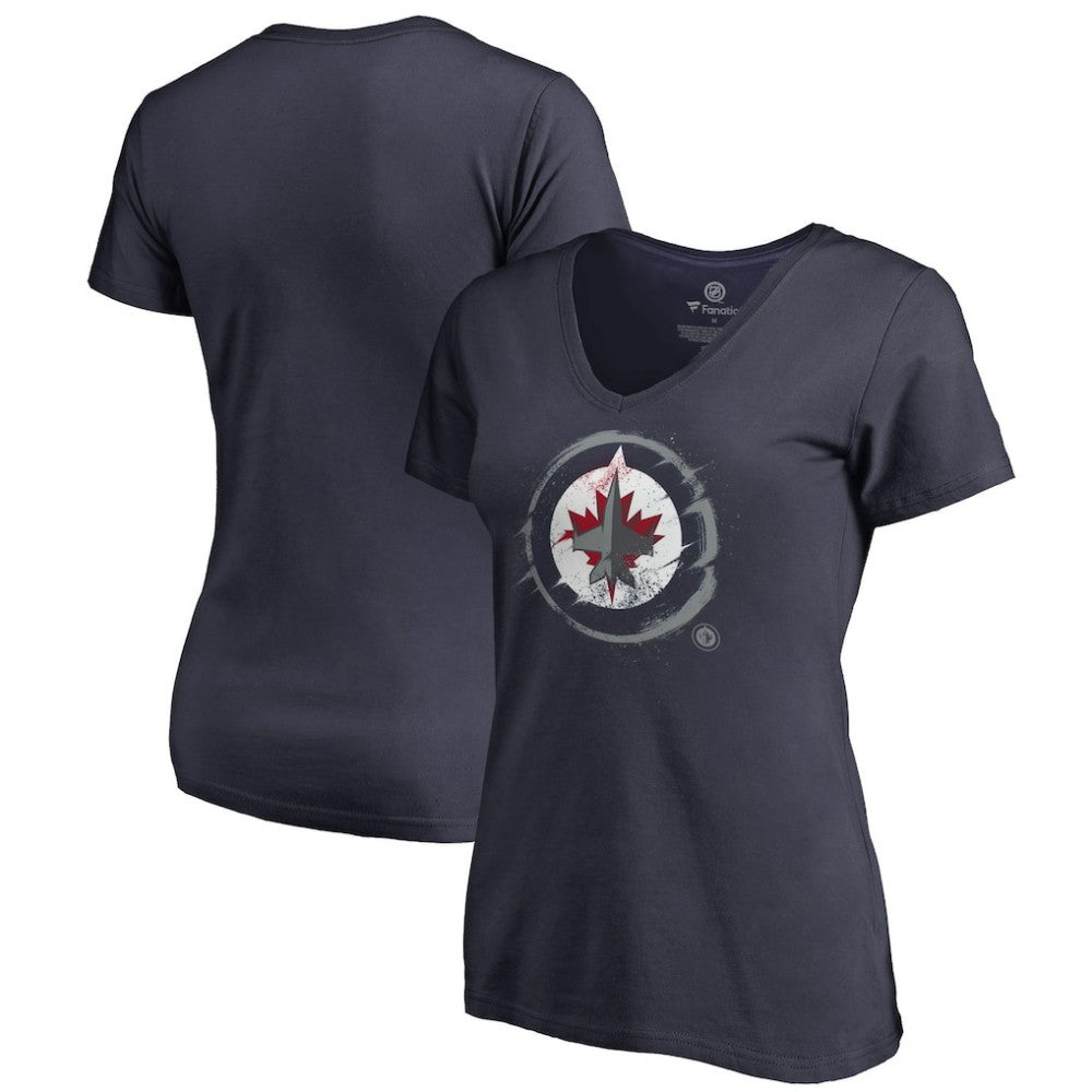 Winnipeg Jets Women's Splatter Logo V-Neck T-Shirt - Navy | NHL on sale