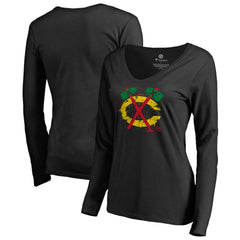 Chicago Blackhawks Women's Splatter Logo V-Neck Long Sleeve T-Shirt - Black | NHL online