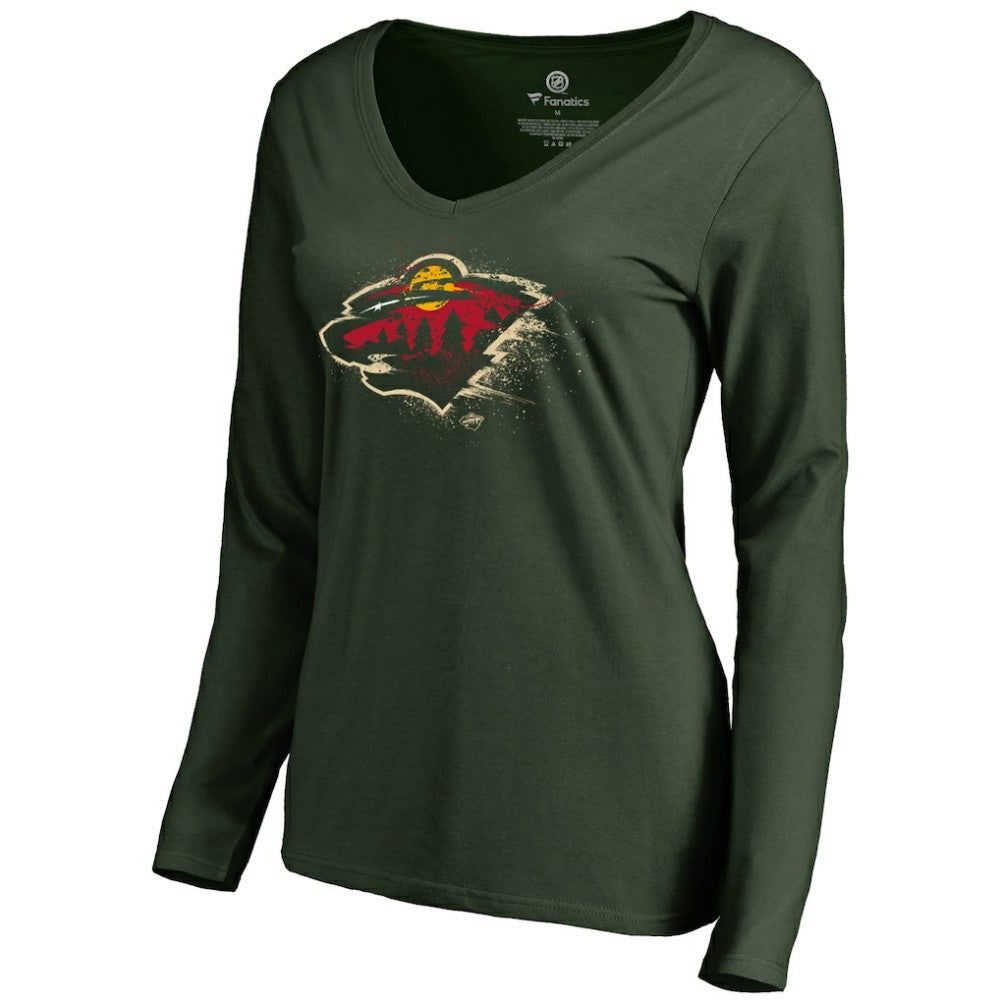 Minnesota Wild Women's Splatter Logo V-Neck Long Sleeve T-Shirt - Green | NHL discount