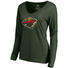 Minnesota Wild Women's Splatter Logo V-Neck Long Sleeve T-Shirt - Green | NHL discount