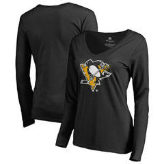 Pittsburgh Penguins Women's Splatter Logo V-Neck Long Sleeve T-Shirt - Black | NHL sale
